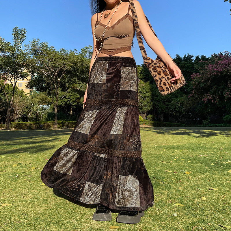 Damen Maxirock mit floralen Patchwork-Mustern und voluminösem Saum Echo Archiv