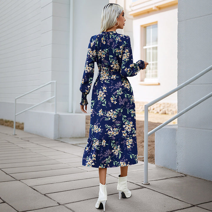 Damen Florales Langarmkleid mit Taillengürtel Echo Archiv