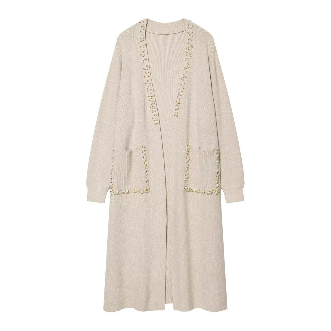 Damen langer Strickcardigan mit Perlenverzierung Echoarchiv