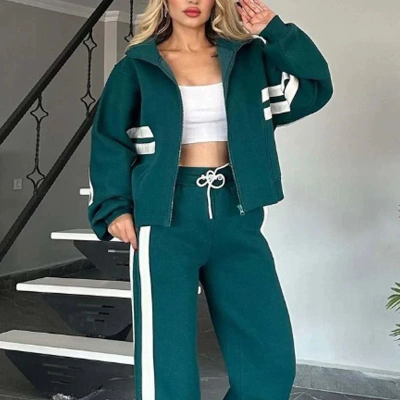 Damen nan athletisches Zweiteiler-Set aus French Terry mit Reißverschluss Cropped Jacke und weitem Highwaist Jogger Echo Archiv