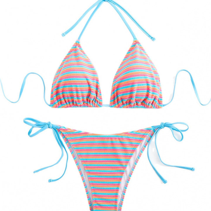 Damen Triangel-Bikini mit verstellbaren Bindebändern und verspieltem Streifenmuster Echo Archiv