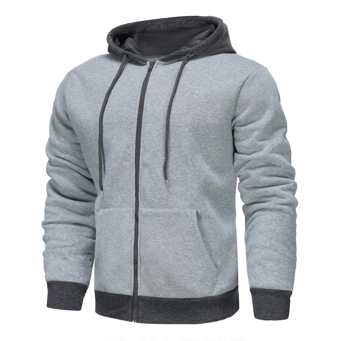 Herren Zip-Hoodie mit Kontrastfarbe und Kängurutasche – Cavarno