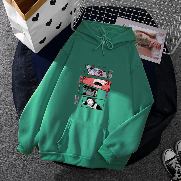 Damen Oversize Kapuzenpullover mit Manga-Frontprint und Kängurutasche – Auréline