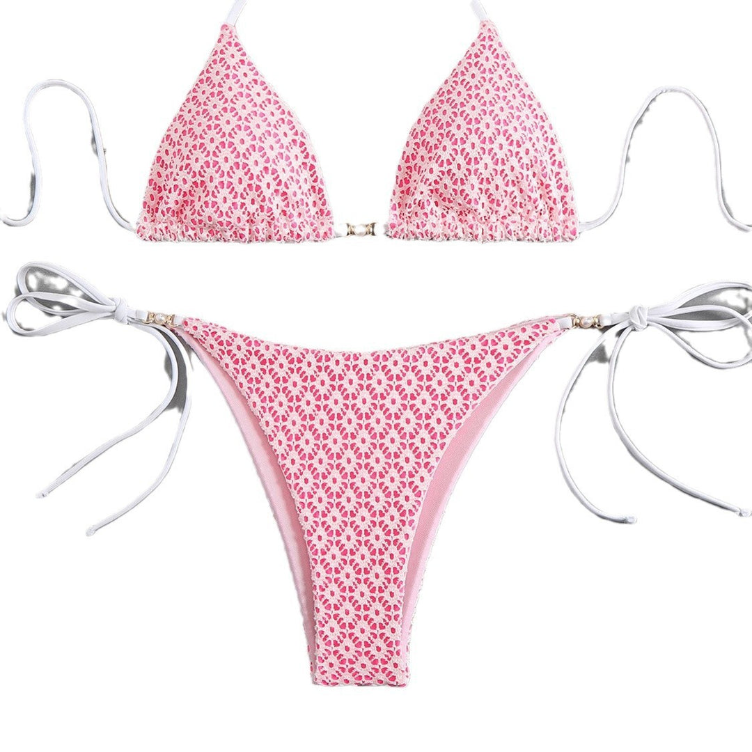 Damen Triangel-Bikini mit filigranem Blumendesign und charmanten Schleifen Echo Archiv