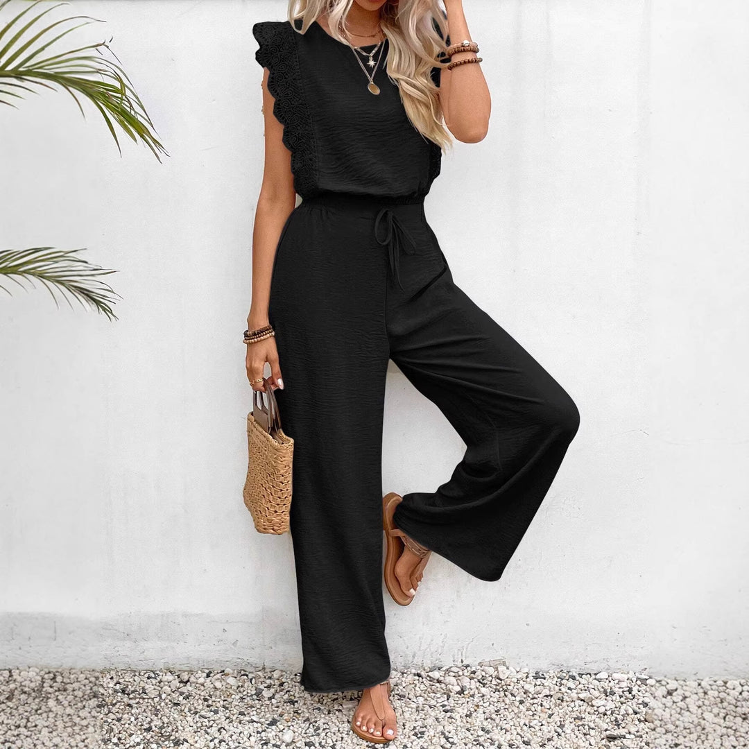 Damen Zweiteiliges Set aus Top und Palazzo-Hose mit Spitzenvolant – Élanora