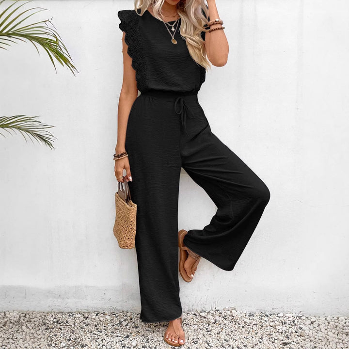 Damen Zweiteiliges Set aus Top und Palazzo-Hose mit Spitzenvolant – Élanora