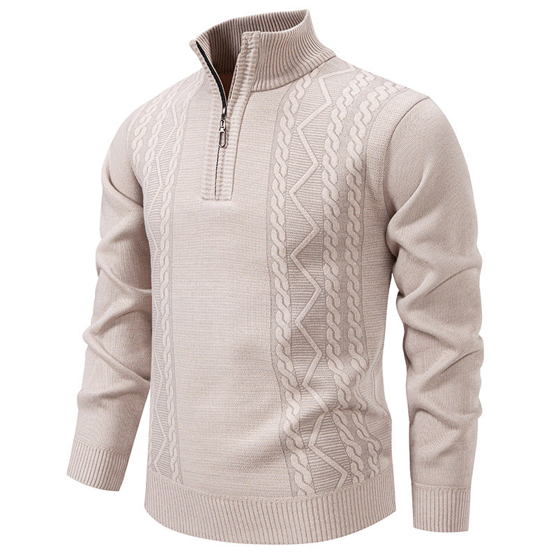Herren nan gehobener Strickpullover mit Halbzip, Stehkragen und dekorativem Zopfmuster Echo Archiv