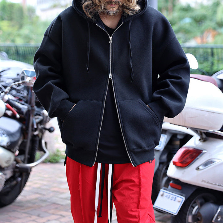 Herren Oversized Kapuzen-Zipjacke aus schwerem Fleece mit Kängurutaschen – Cavarno