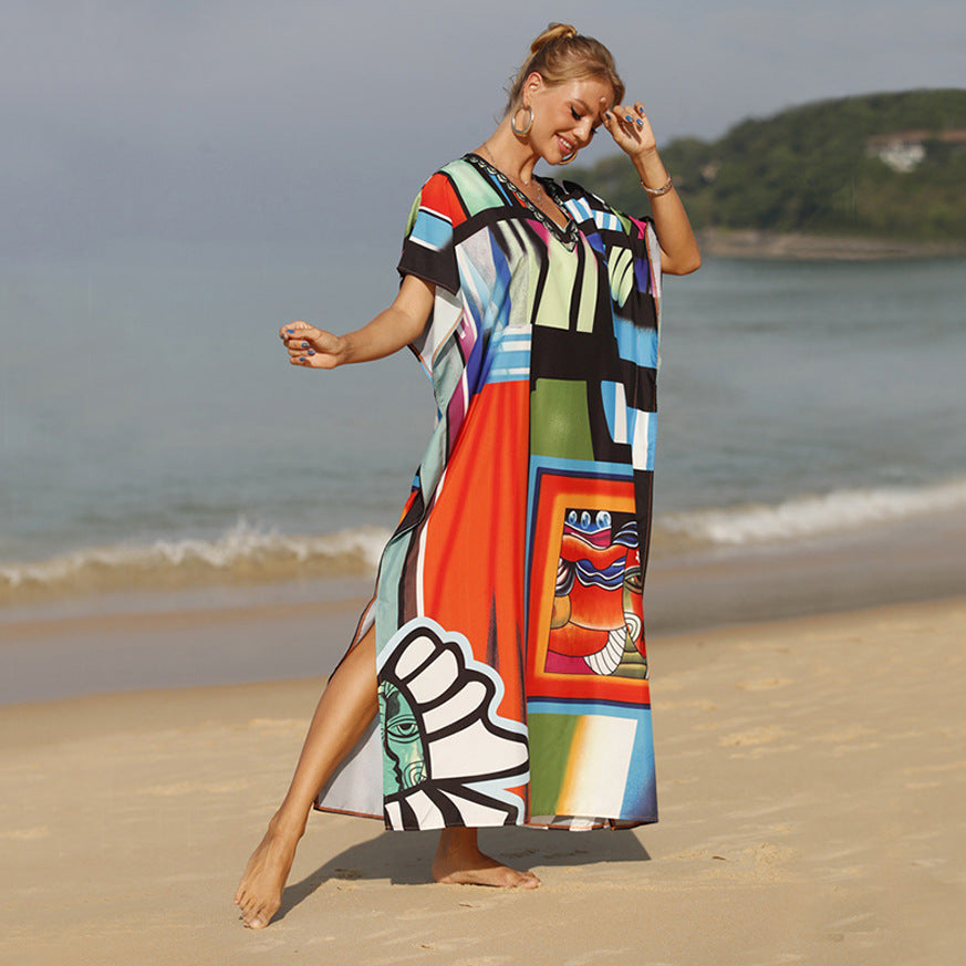 Damen Strandkaftan mit buntem grafischem Design und eleganten Akzenten Echo Archiv