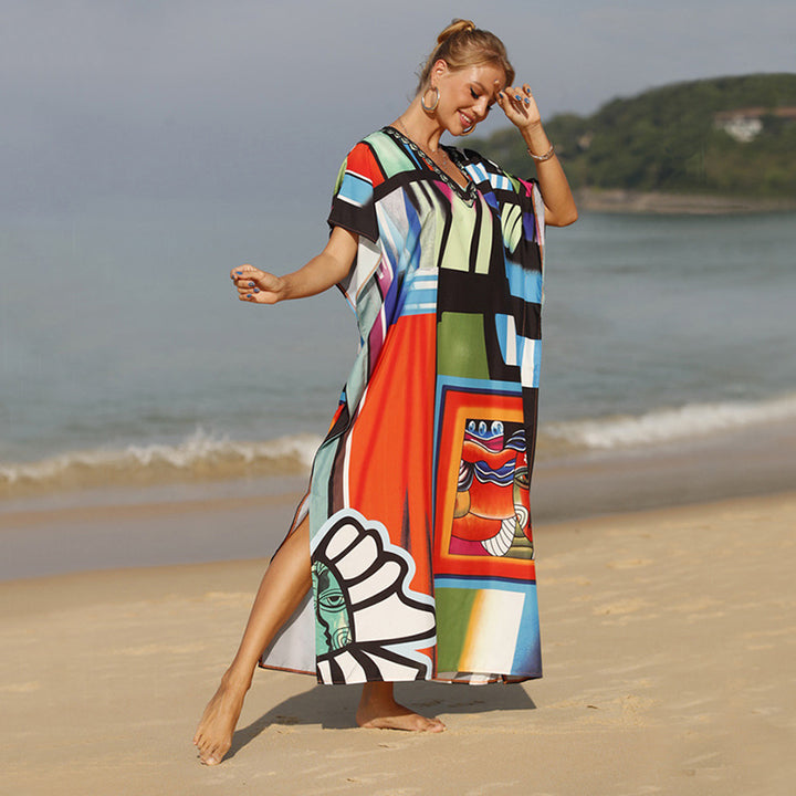 Damen Strandkaftan mit buntem grafischem Design und eleganten Akzenten Echo Archiv