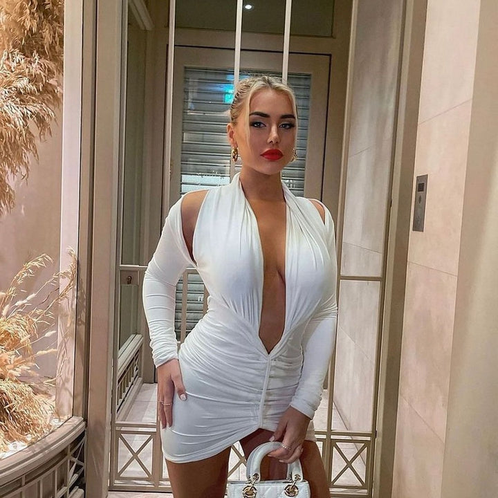 Damen Wickelkleid mit tiefem V-Ausschnitt und Raffungen Echo Archiv