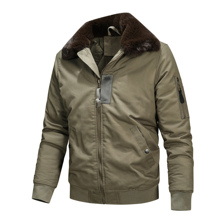 Herren Canvas-Blouson mit Kontrast-Sherpa-Kragen und verdeckten Utility-Taschen Echoarchiv