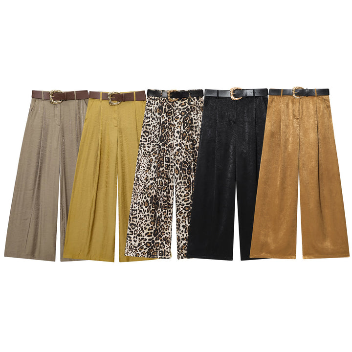 Damen High‑Waist Palazzo‑Hose mit Leoparden‑Print, weitem Bein und Ziergürtel Echo Archiv
