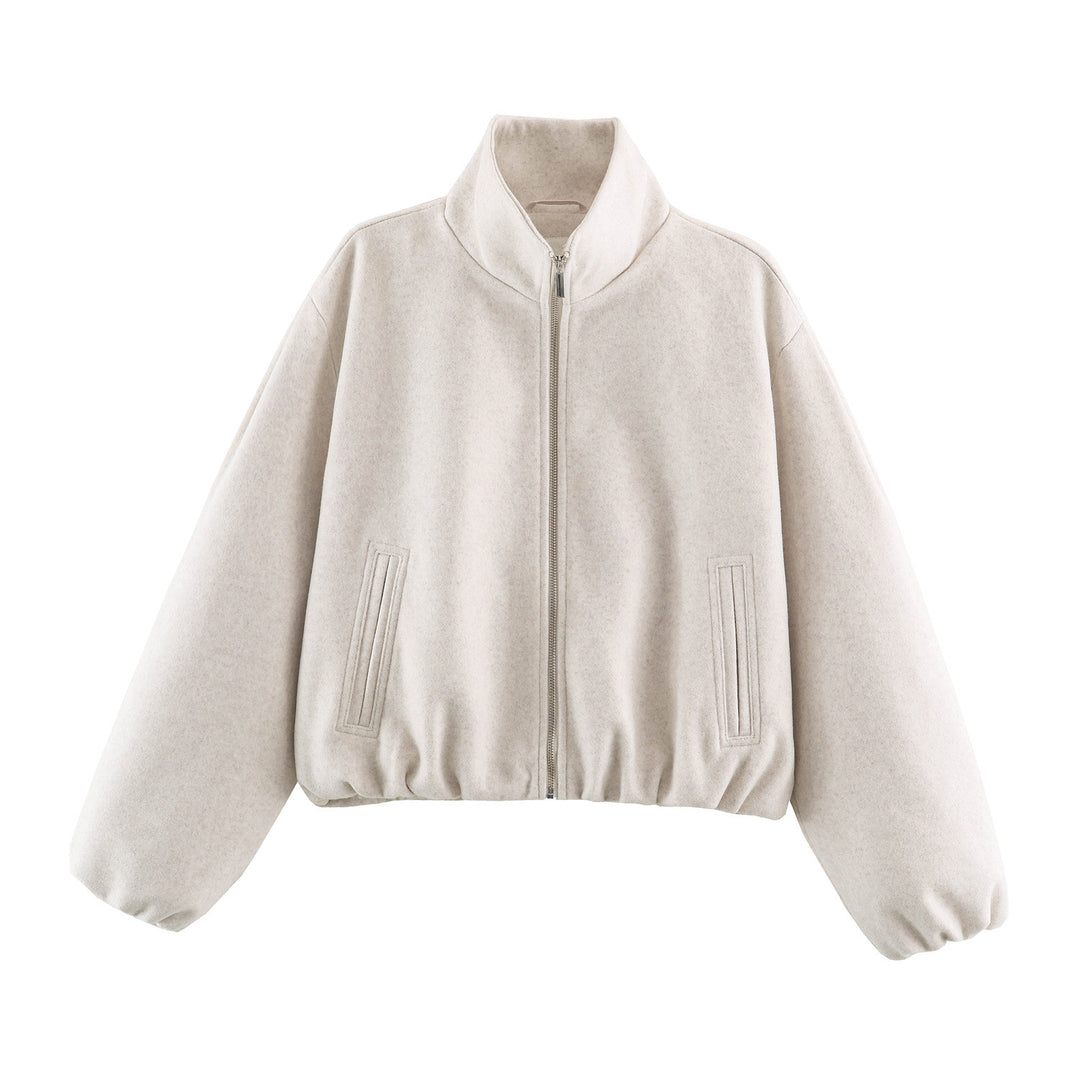 Damen Cropped Wolloptik‑Bomberjacke mit hohem Stehkragen und verdeckten Eingrifftaschen Echo Archiv