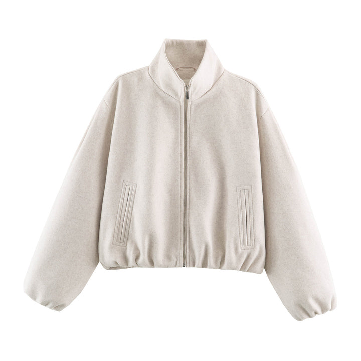 Damen Cropped Wolloptik‑Bomberjacke mit hohem Stehkragen und verdeckten Eingrifftaschen Echo Archiv