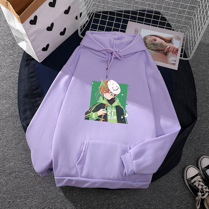 Damen Kapuzenpullover mit geprintetem Manga-Motiv und weichem Fleece-Innenfutter – Auréline