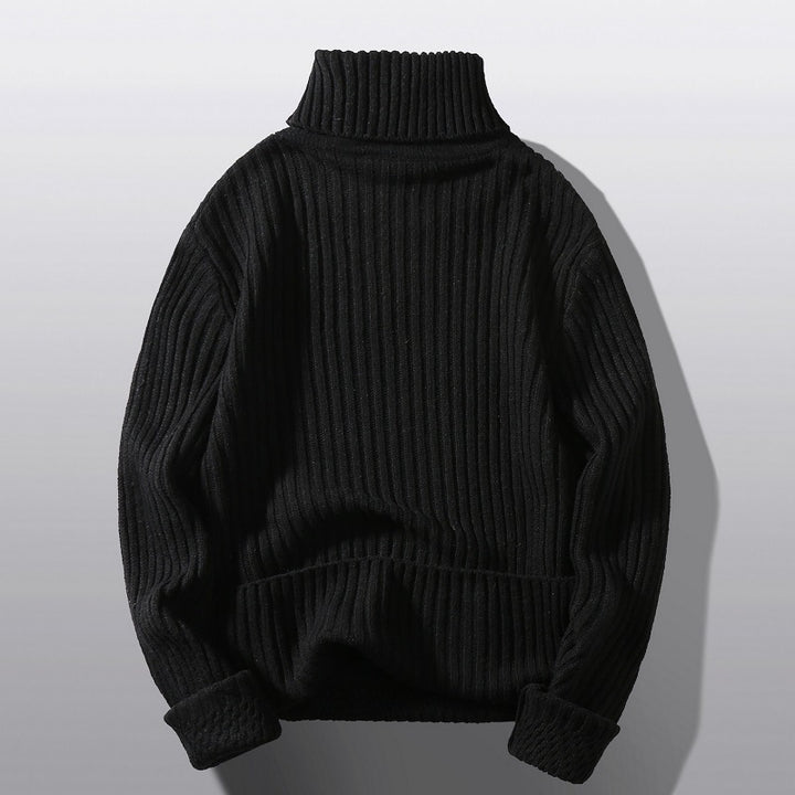 Herren Strickpullover mit hohem Kragen und strukturiertem Zopfdesign Echoarchiv