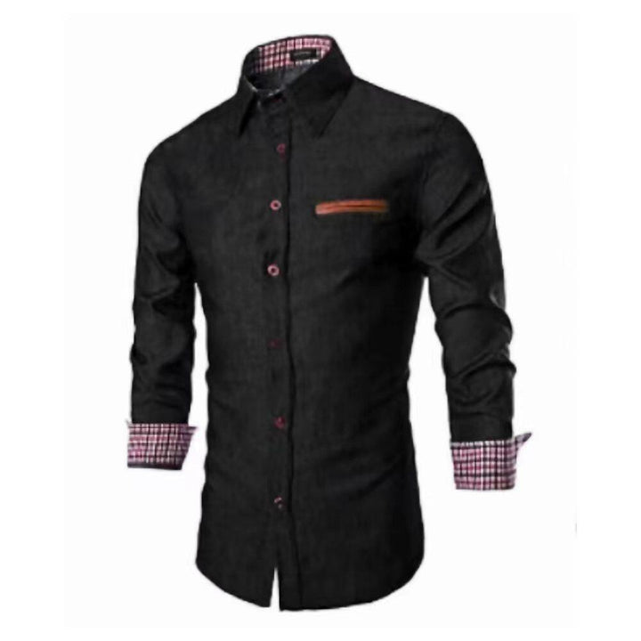 Herren Slim-Fit Stretch-Denimhemd mit Karoinnenkragen und dekorativer Brustleiste Echo Archiv