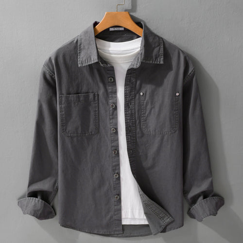 Herren Relaxed-Fit Baumwoll-Overshirt-Jacke mit Doppelbrusttaschen und Kentkragen Echoarchiv