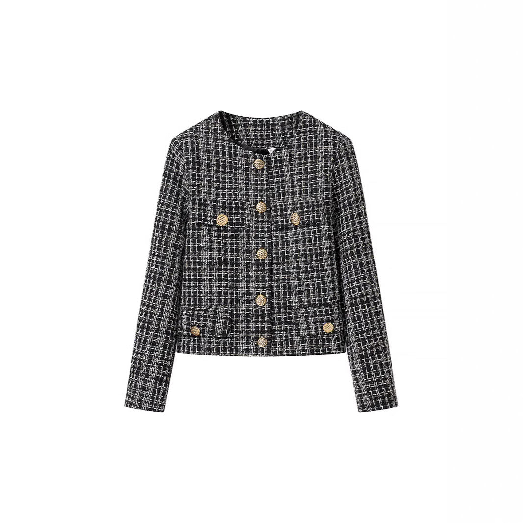 Damen Bouclé-Tweed-Jacke mit Zierknöpfen und kastiger Cropped-Silhouette Echo Archiv