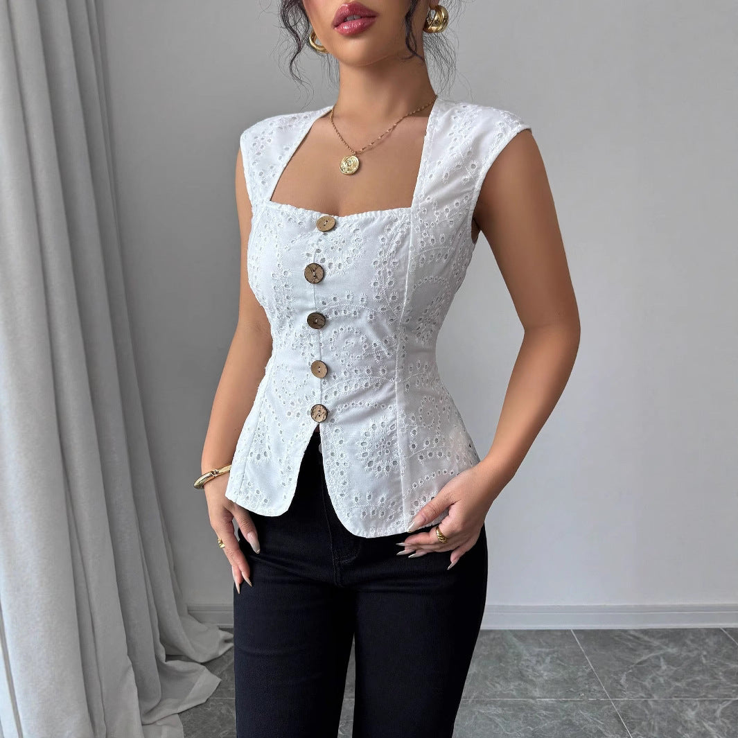 Damen Elegantes Oberteil mit Knopfdetails Echo Archiv