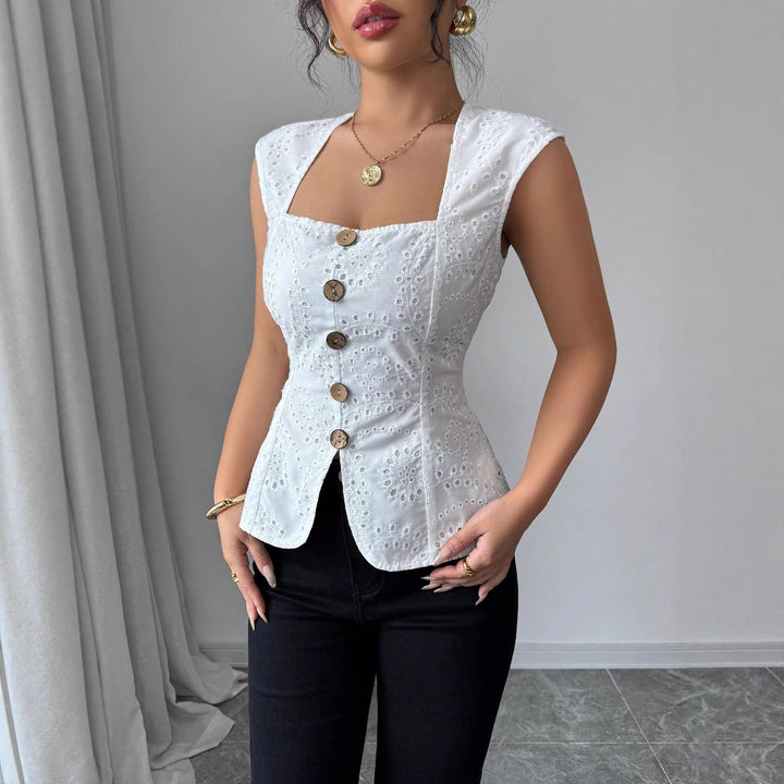 Damen Elegantes Oberteil mit Knopfdetails Echo Archiv