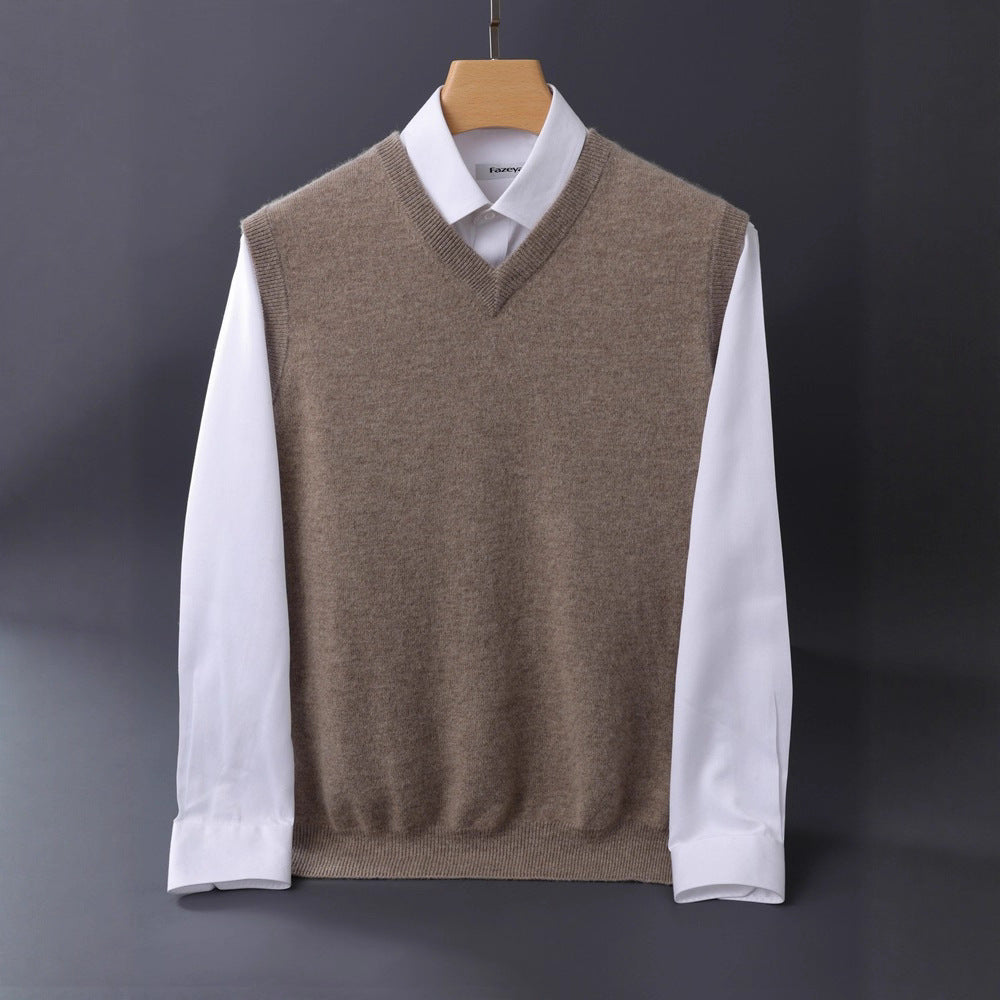 Herren Feine V‑Ausschnitt Strickweste aus Merino‑Blend mit geripptem Saum Echoarchiv