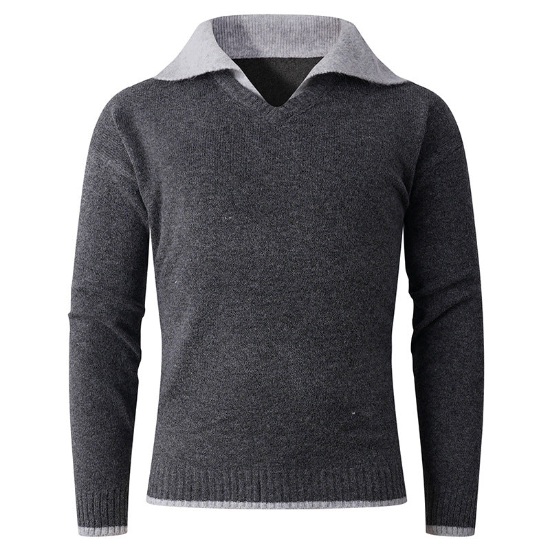 Herren eleganter V-Ausschnitt Pullover mit kontrastierendem Kragen Echoarchiv