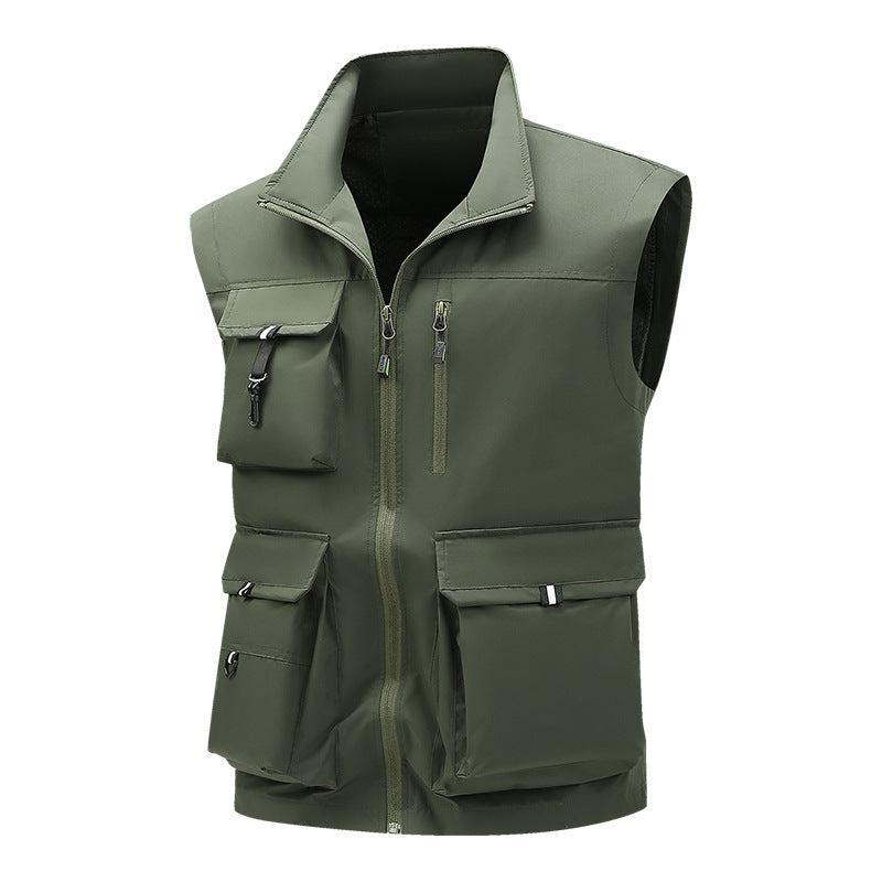 Herren Multifunktionale Outdoor-Utility-Weste mit mehreren Cargo-Taschen und Stehkragen Echoarchiv
