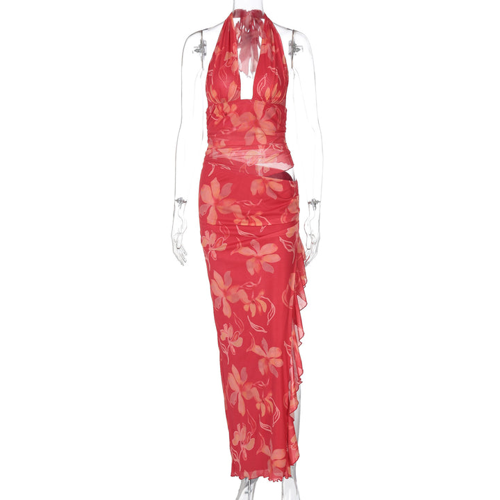 Damen Elegantes Maxikleid mit offenem Rücken und floralen Akzenten Echo Archiv