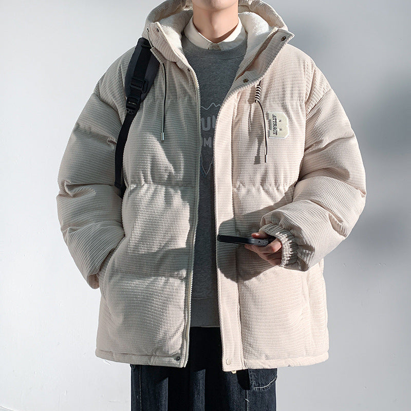 Herren Gepolsterte Cord-Steppjacke mit Kapuze, Teddyfleece-Innenfutter und Oversize-Schnitt Echo Archiv