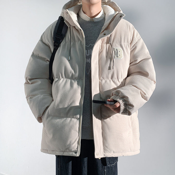 Herren Gepolsterte Cord-Steppjacke mit Kapuze, Teddyfleece-Innenfutter und Oversize-Schnitt Echo Archiv