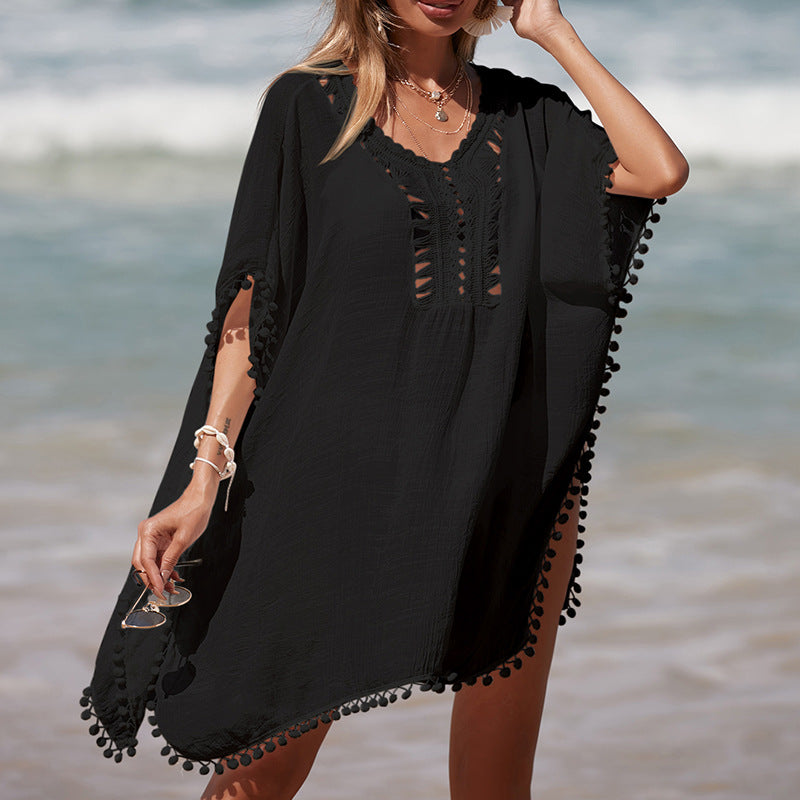Damen luftiger Kaftan mit fransigen Akzenten und durchbrochenem Design Echo Archiv