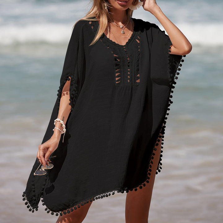 Damen luftiger Kaftan mit fransigen Akzenten und durchbrochenem Design Echo Archiv