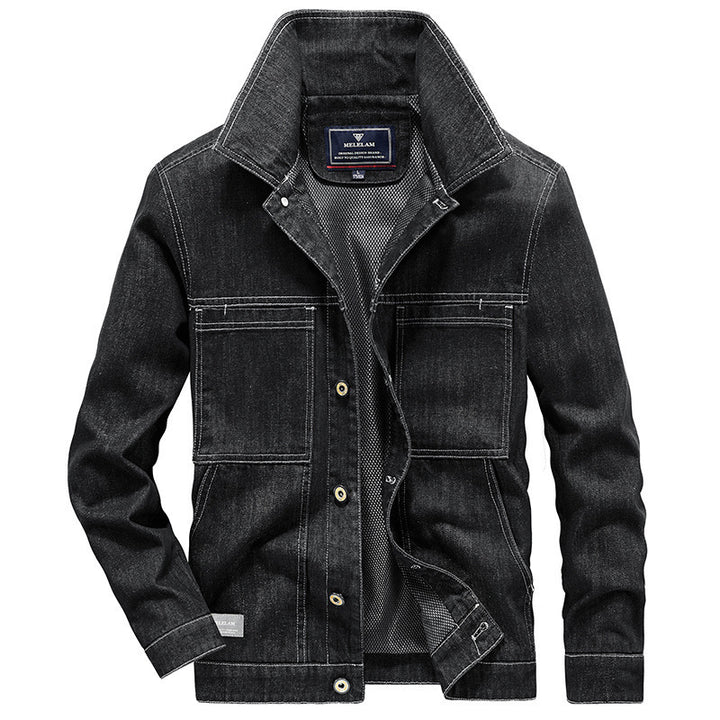 Herren Jeansjacke im Worker‑Stil mit Netzfutter und markanten Kontrastnähten – Denvaro