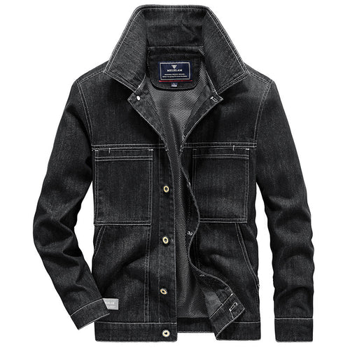 Herren Jeansjacke im Worker‑Stil mit Netzfutter und markanten Kontrastnähten – Denvaro