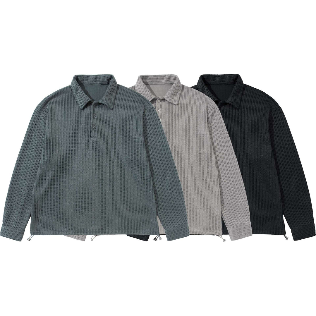 Herren Strukturiertes Poloshirt-Strickpullover mit Knopfleiste und Waffelstrick Echoarchiv