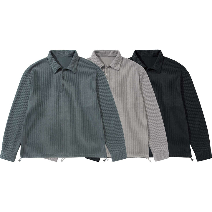 Herren Strukturiertes Poloshirt-Strickpullover mit Knopfleiste und Waffelstrick Echoarchiv