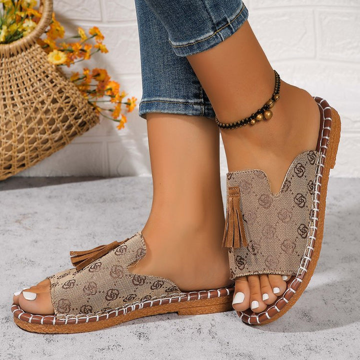 Damen Offene Pantoletten mit Quaste im Espadrille‑Stil – Sorelia