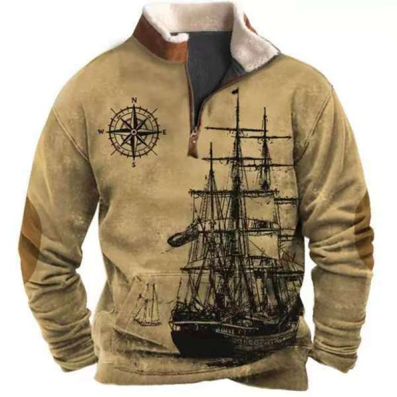 Herren Modischer Hoodie mit Kapuze und maritimem Druck Echoarchiv