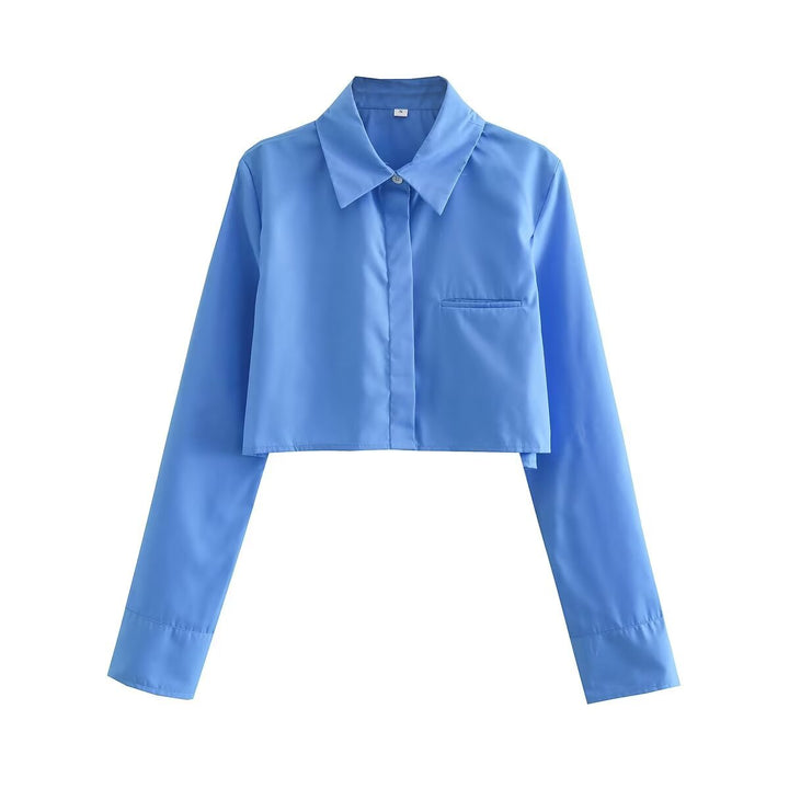 Damen nan kurze Hemdbluse mit klassischem Kragen, verdeckter Knopfleiste und Brusttasche Echo Archiv