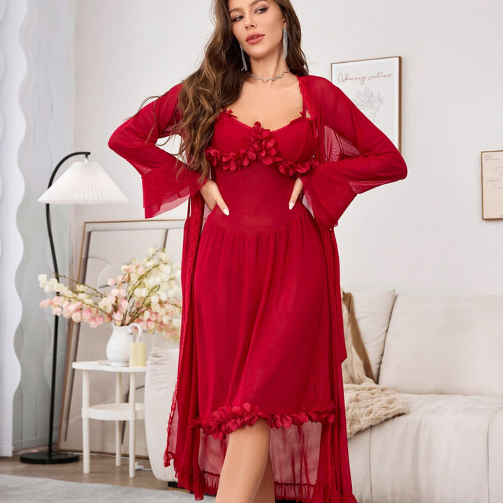 Damen verführerisches Negligé-Set mit transparenten Details und floralen Akzenten Echo Archiv