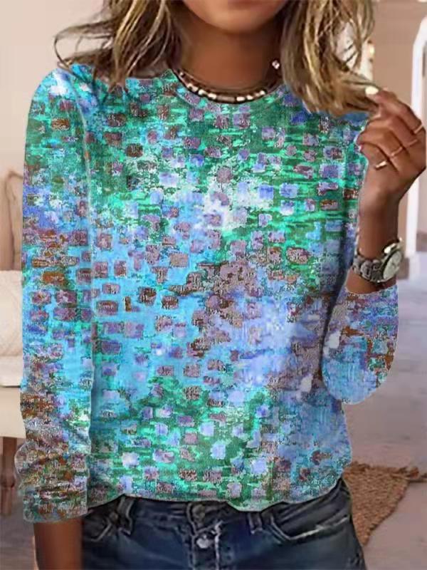 Damen Langärmeliges Oversize-Sweatshirt mit abstraktem Aquarell-Mosaikprint – Avérine