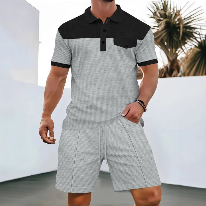 Herren Poloshirt und Shorts Set mit modischem Karomuster Echoarchiv