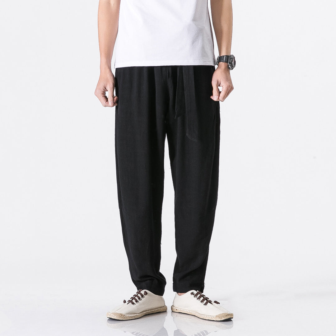 Herren nan entspannte Leinen-Baumwoll Harem-Joggerhose mit verdecktem Tunnelzug und tapered Bein Echo Archiv