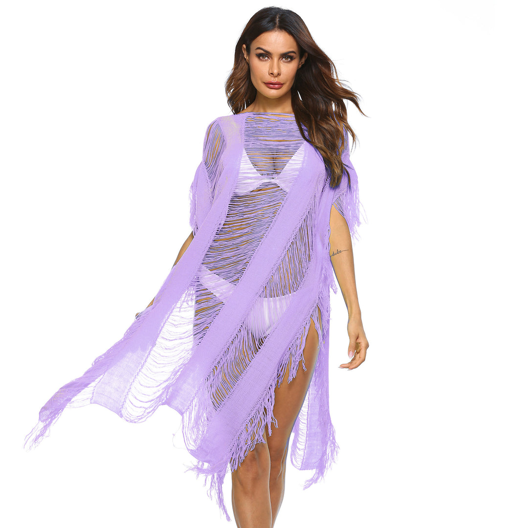 Damen eleganter fransiger Strandüberwurf mit transparenten Akzenten Echo Archiv