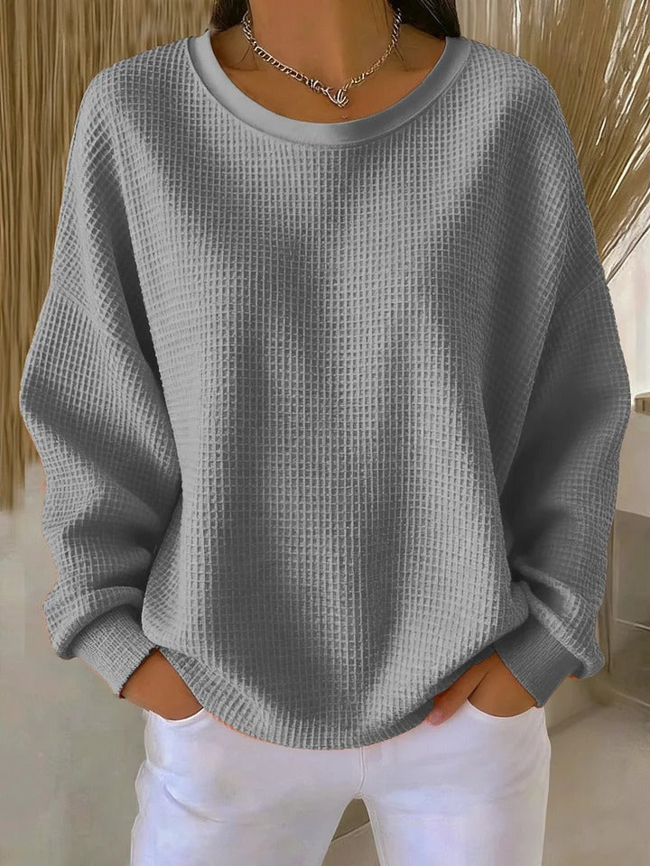 Damen Oversize Waffelstrick-Sweatshirt mit Rundhalsausschnitt Echoarchiv