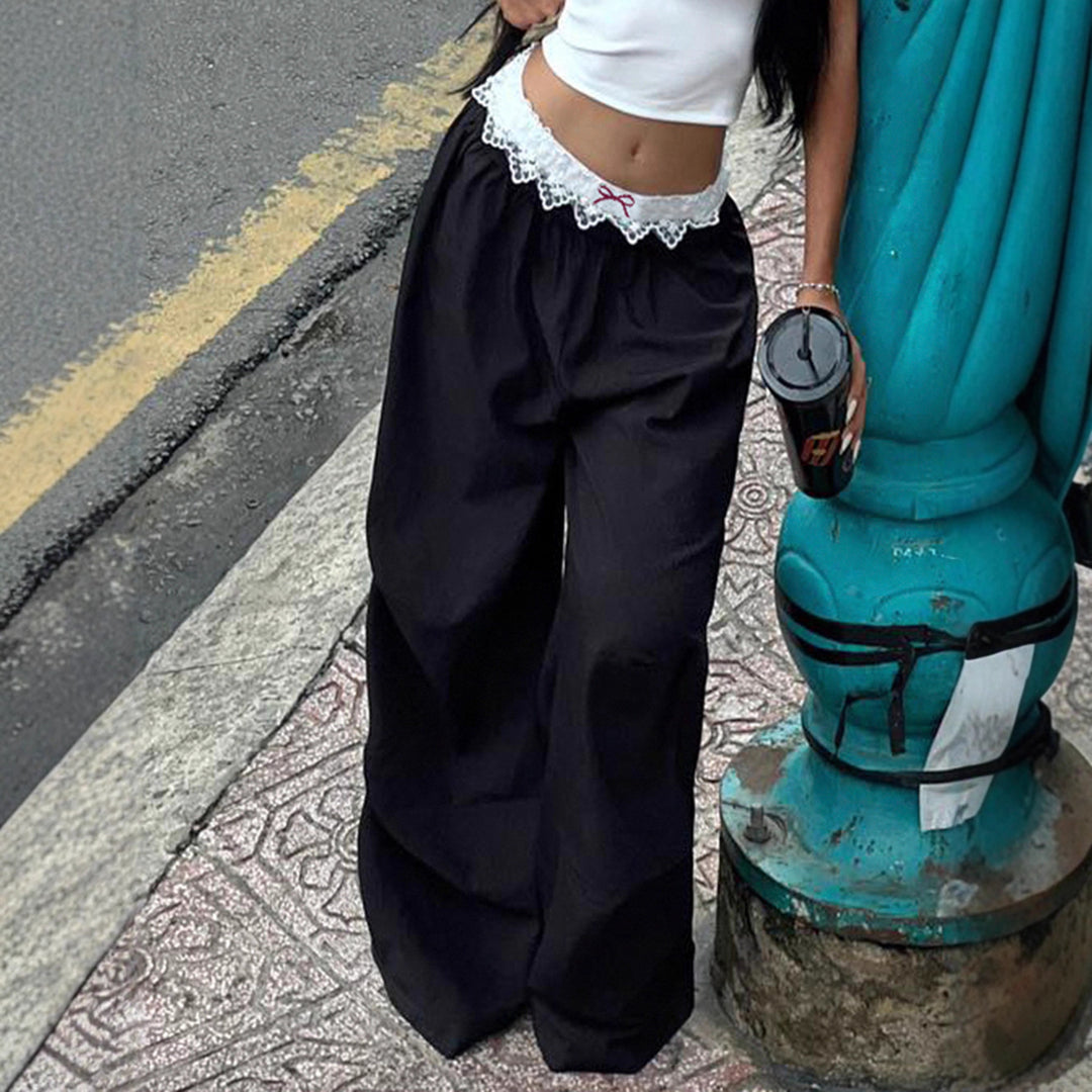 Damen nan Loungewear Schlafhose mit mehrlagigen Volants, elastischem Spitzenbund und weitem Bein Echo Archiv