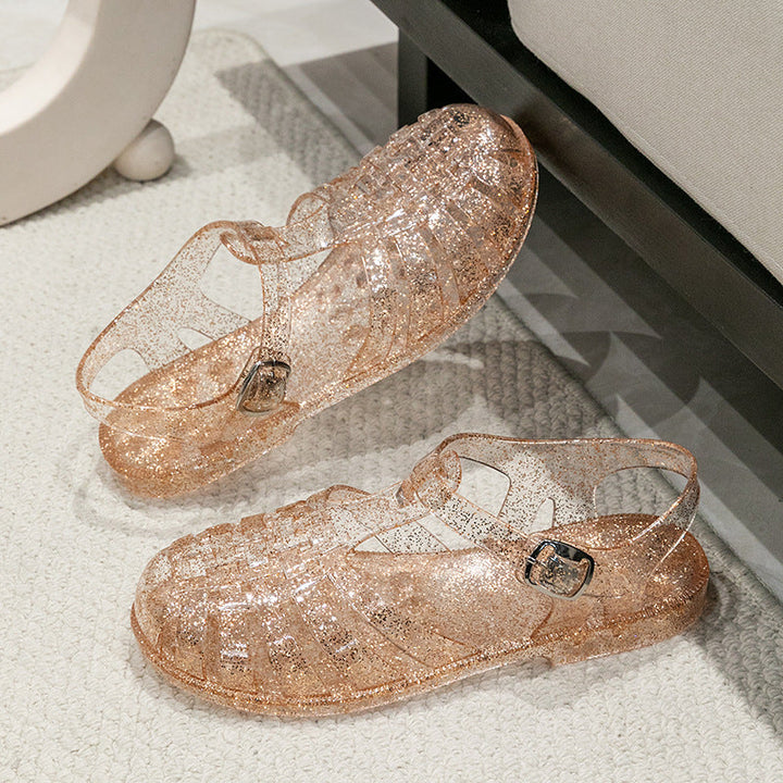 Damen Glitzernde Freizeit-Sandalen Im Riemchen-Stil mit Verstellbarem Verschluss Echoarchiv