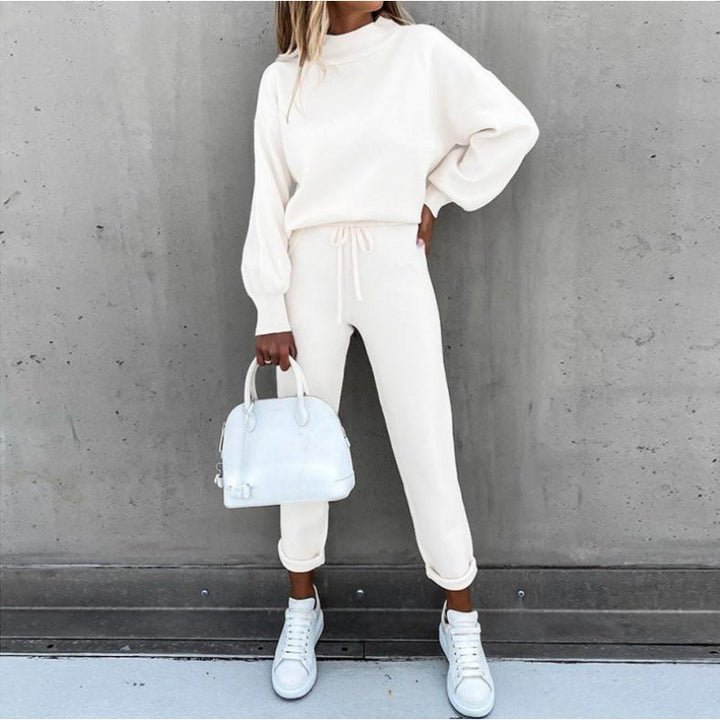 Damen Strick-Loungewear-Set mit Ballonärmeln und taillierter Jogginghose – Mavelle